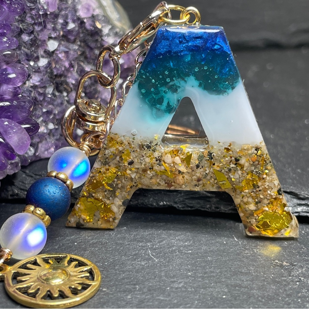 REAL California Sand Custom Artisan Blue and Gold Keychain Accessory - Picture 8 of 10